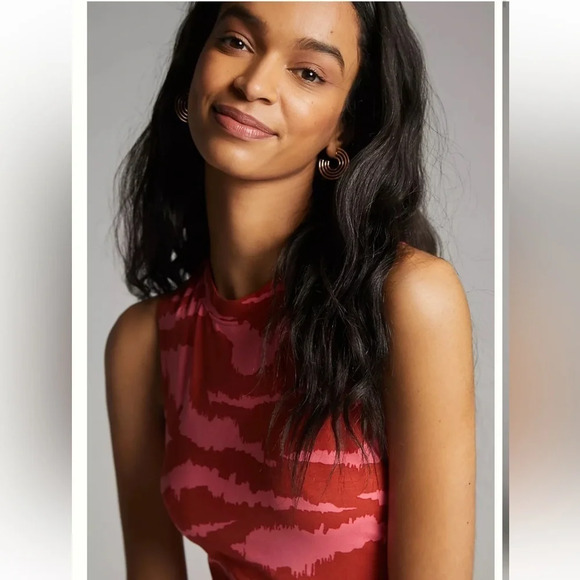 COREY LYNN CALTER ANTHROPOLOGIE Nicolette Pink and Red Midi Sleeveless Dress - Picture 3 of 9